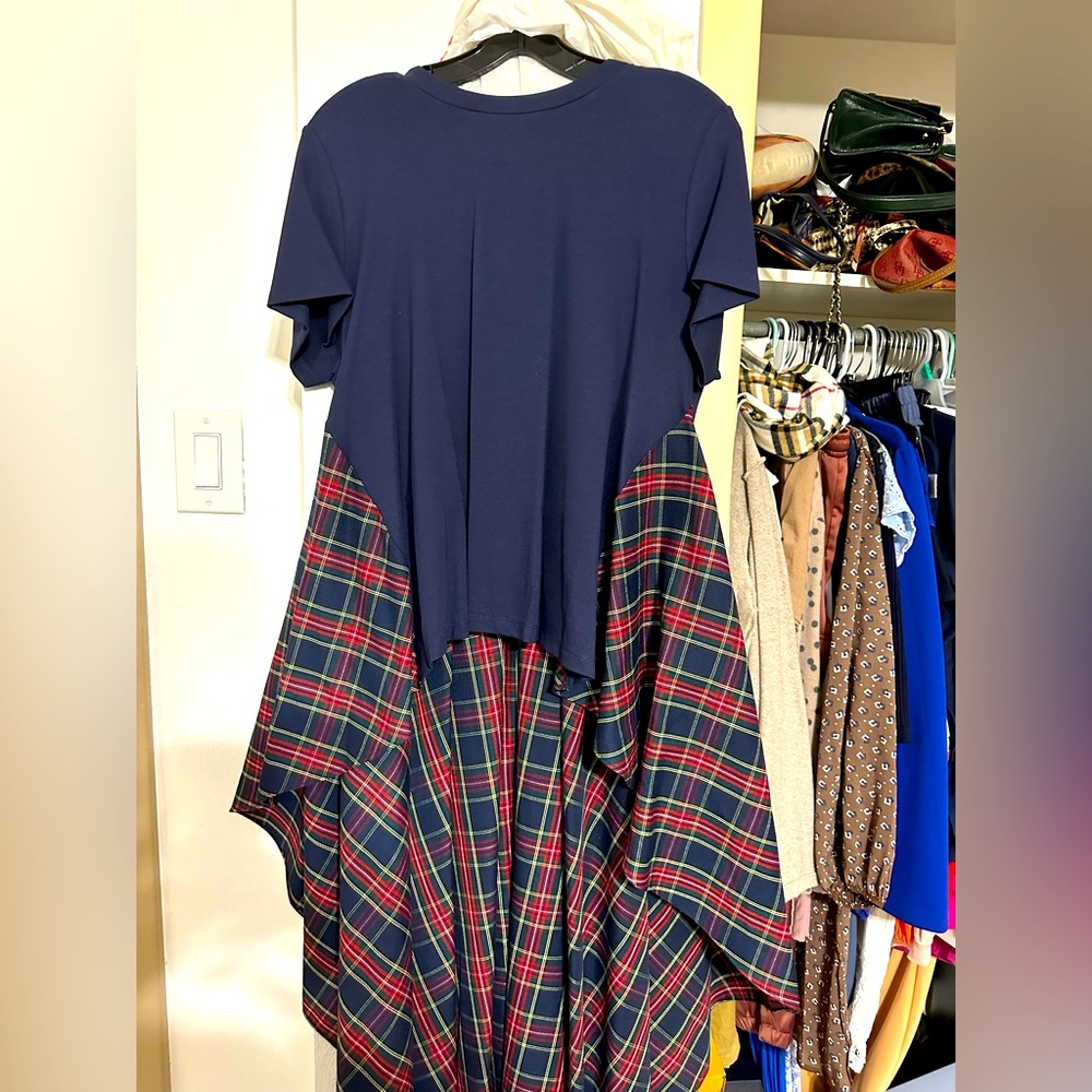 navy blue plaid Top